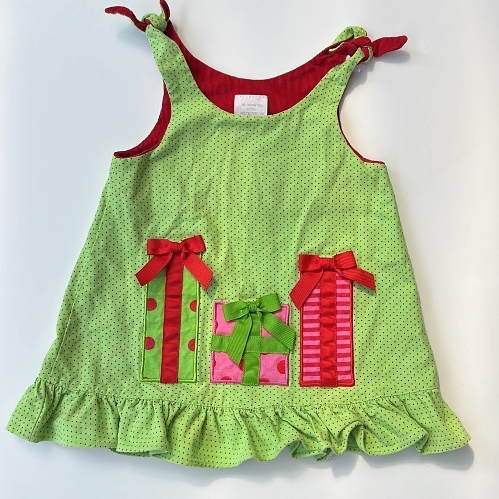 SRS International Girls‎ Green Corduroy Christmas Present Applique Dress